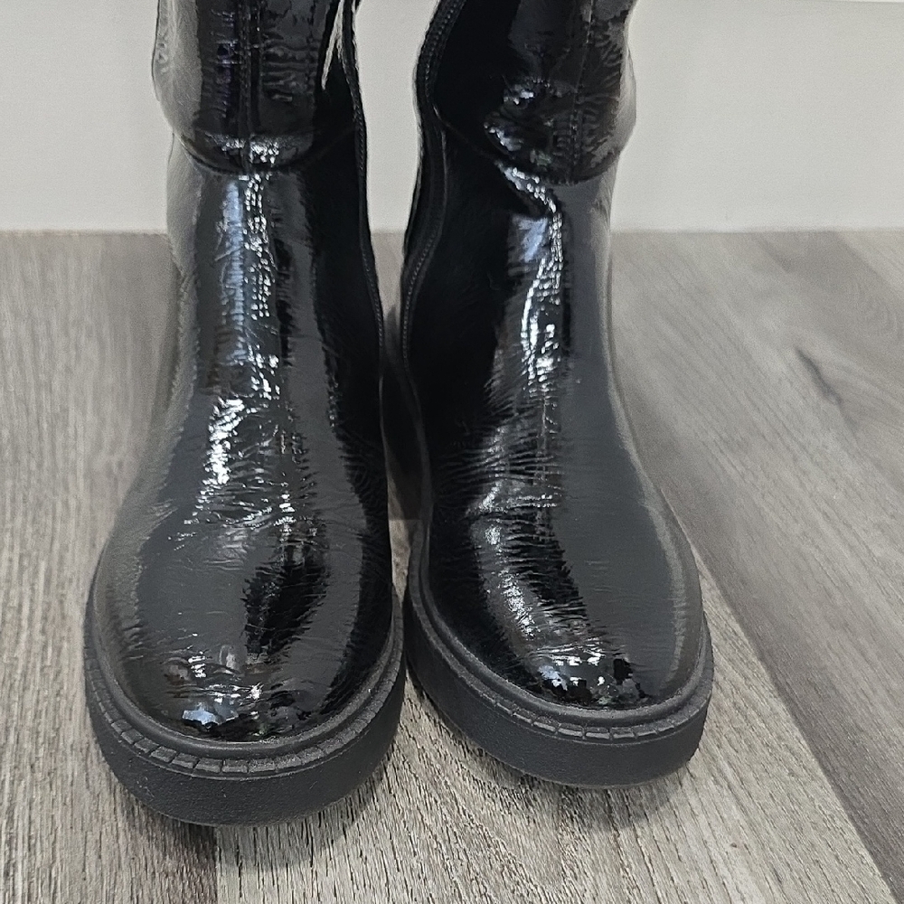 Andre Assous Viva Patent Knee High Boots Black Crinkle Patent Stretch Back - Picture 4 of 13